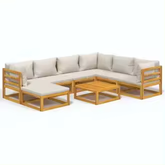 VIDAXL 3155291 set de sofás y reposapiés para jardín de 8 piezas fabricado en madera maciza con cojines gris claro vida xl - 1