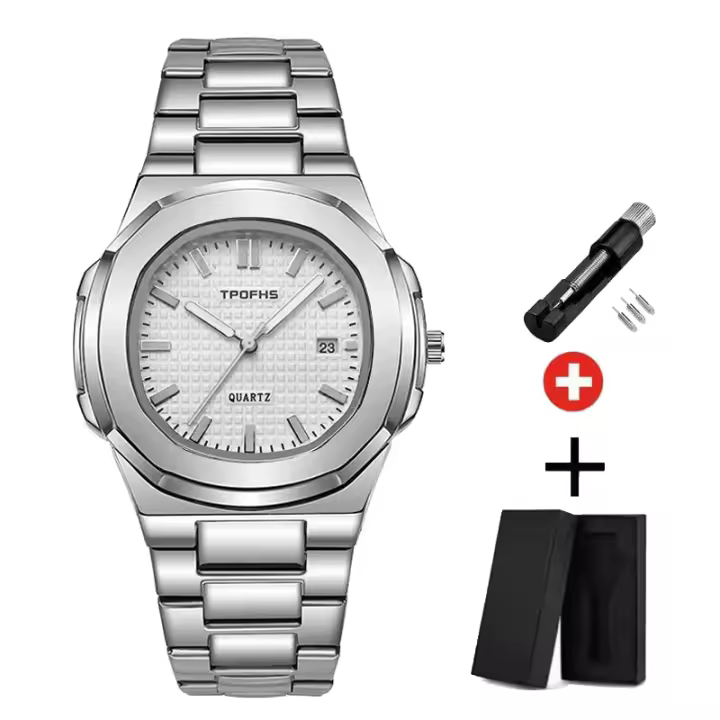Reloj De Lujo Para Hombre 2023 Reloj De Pulsera De Cuarzo Resistente Al Agua Con Luminiscencia Y Fecha En Acero Inoxidable Cuadrado - 1