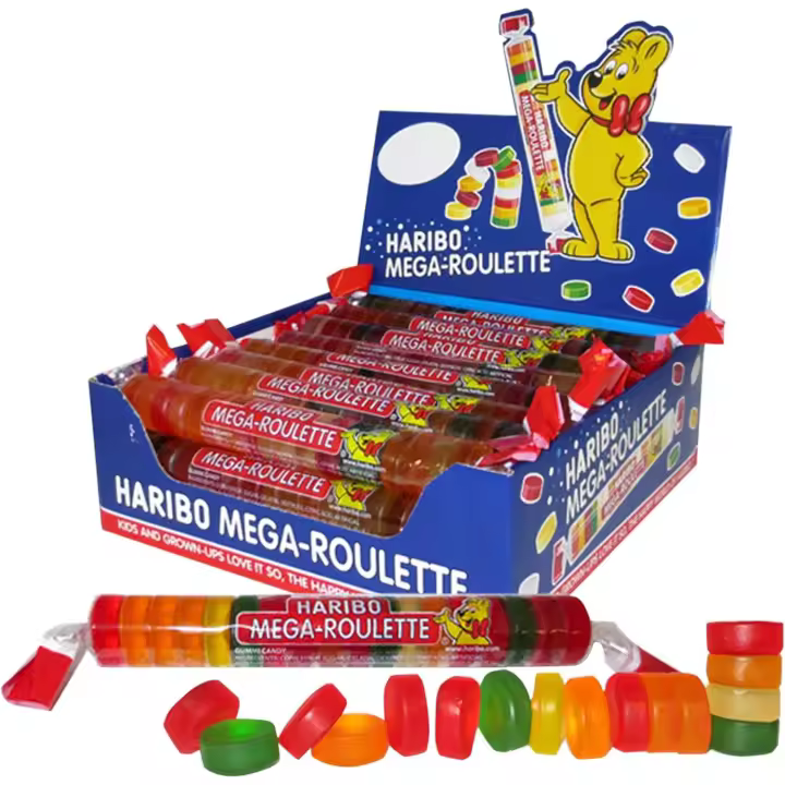 Haribo Mega Roulette Caramelos de Goma caja 24u- 45g cada paquete, 1080 gr en total - 1