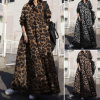 Vestido Largo De Leopardo ZANZEA Para Mujer Otoño Elegante Casual Manga Larga Cuello En V a Line Suave Trabajo Vestido De Fiesta - details 1