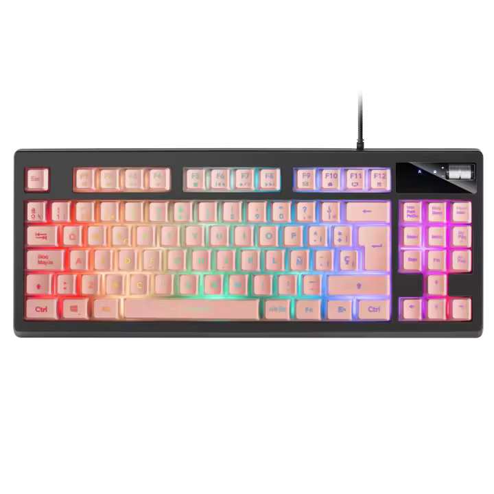 Mars Gaming MKAX, Teclado Compacto TKL H-Mech, Iluminación RGB 9 Efectos, Reposamuñecas Gel, Tecaldo Gaming con Idioma Español en Negro, Rosa o Blanco - 1