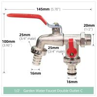 Grifo De Jardín De Latón Con Doble Cabeza 1 Entrada 2 Salidas Conector De Agua Para Balcones Y Jardines Material Metálico Estándar BS - details 2