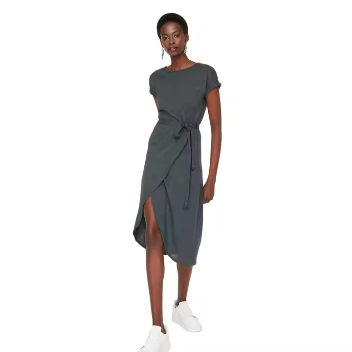 Trendyol Black Knitted Dress With Lacing Detail - 1