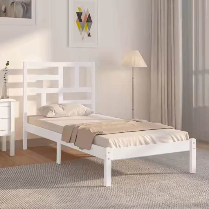 Estructura de cama individual madera maciza blanco 90x190 cm - 1