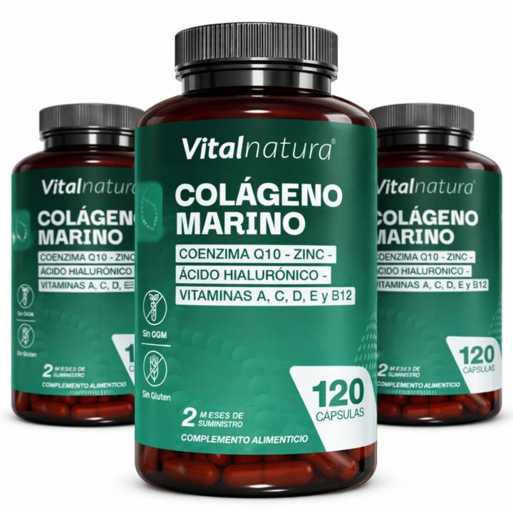 Vitalnatura Colágeno Complex con Colágeno Marino Hidrolizado, Ácido Hialurónico, Coenzima Q10, Vitaminas A, C, E, D3, B12 y Zinc – 120 Cápsulas Vegetales para Salud Articular y Cutánea