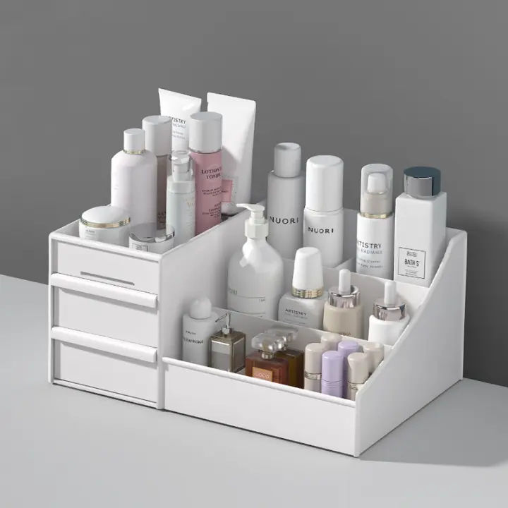 Organizador DE LA Caja de almacenamiento de Cosméticos para escritorio de maquillaje Con Cajones para tocador, encimera de tocador, Lápiz labial y esmalte de uñas, Blanco - 1