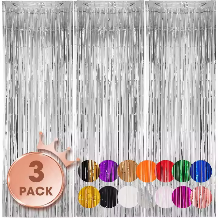 cortinas con flecos de papel dorado de 3,3 x 8,2 pies, serpentinas de oropel para decoraciones de fiesta de cumpleaños, telón de fondo con flecos para graduación, fiesta de discoteca - 1