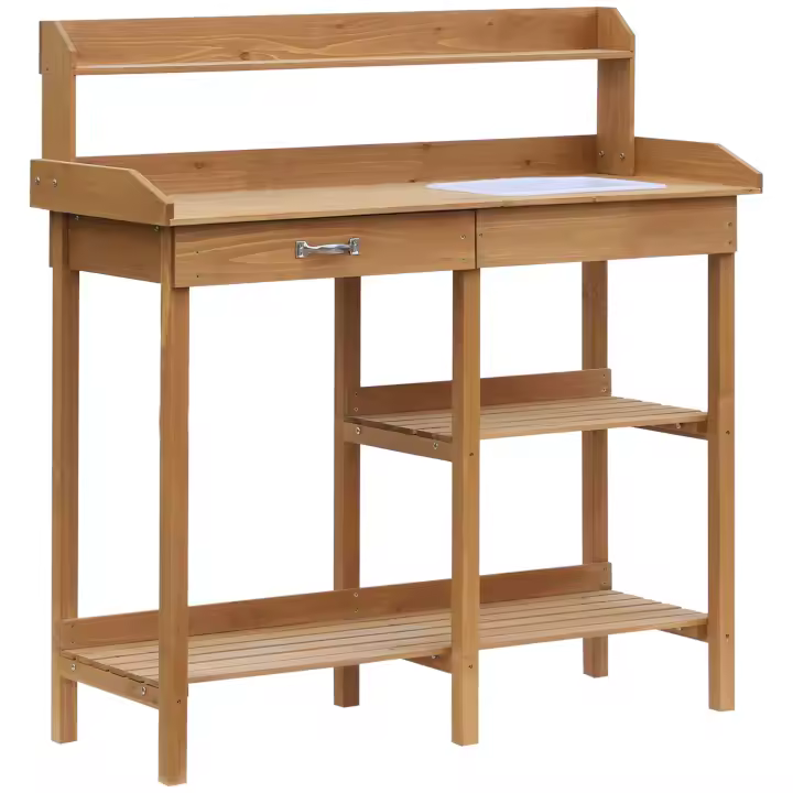 Mesa de Plantación Mesa de jardinero con bañera de Madera de Abetado H112cm para jardinería y el Servicio de Plantas, estable y resistente a la intemperie - 1