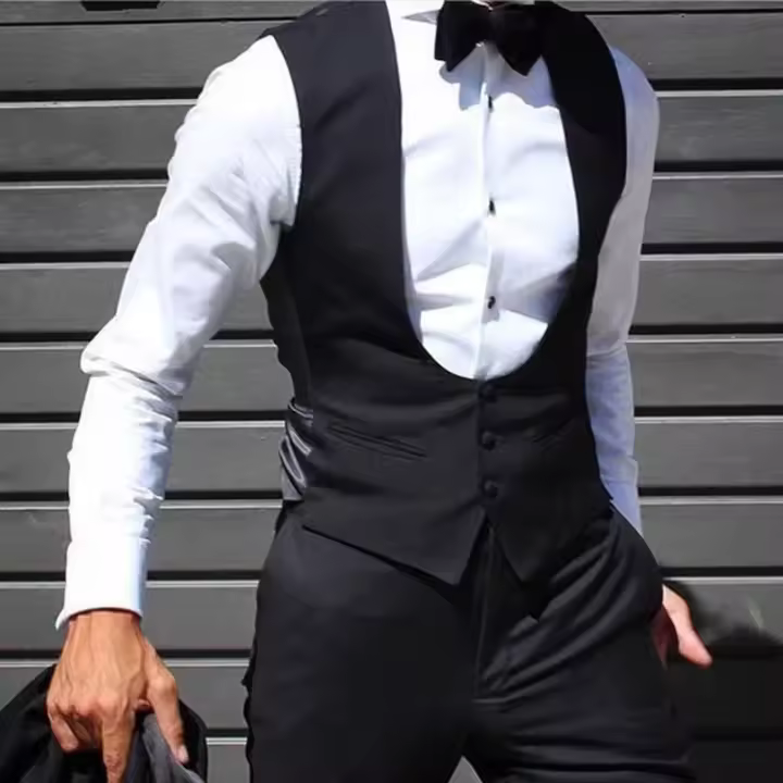 Chaleco De Novio Para Bodas Y Fiestas 1 Pieza Ajustado Color Sólido Moda Masculina Prenda Formal De Poliéster Y Rayón - 1
