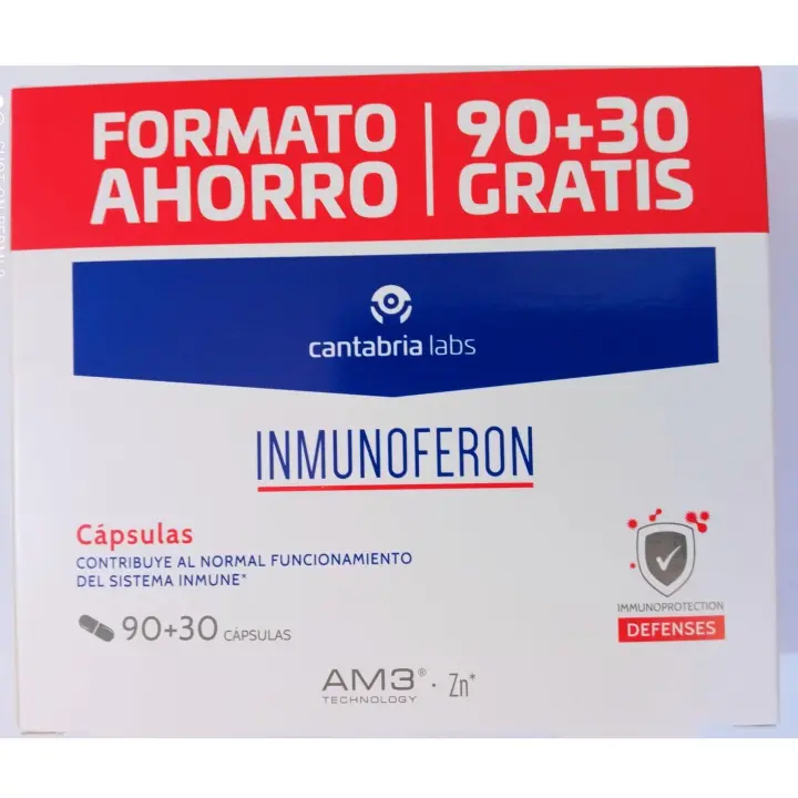 Inmunoferon 90+30 Cápsulas. Contribuye al normal funcionamiento del Sistema Inmune. Fórmula exclusiva con AM3 y Zinc. Sin Gluten y Sin Lactosa - 1