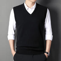 Chaleco De Suéter Para Hombre Color Sólido Moda Casual Cálido Sin Mangas Cómodo Para Primavera Y Otoño V-Neck Material De Algodón Y Lana Delgada - details 4