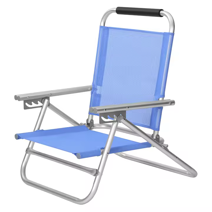 SONGMICS Silla de Playa Portátil con Respaldo Reclinable en 4 Posiciones, Silla de Playa Plegable con Reposabrazos, Tela Transpirable y Cómoda, Silla para Exteriores, Azul/Verde - 1