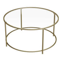 Mesa de centro redonda de cristal con marco de acero dorado, ideal para salón y café - details 2