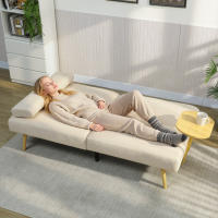 HOMCOM Sofá Cama de 3 Plazas con Mesa Auxiliar, 3 en 1, Sofá Cama Convertible con Respaldo Ajustable, Apertura Clik-Clak, 2 Almohadas para Reposabrazos y Patas de Metal, 196x86x81 cm, Beige - details 1