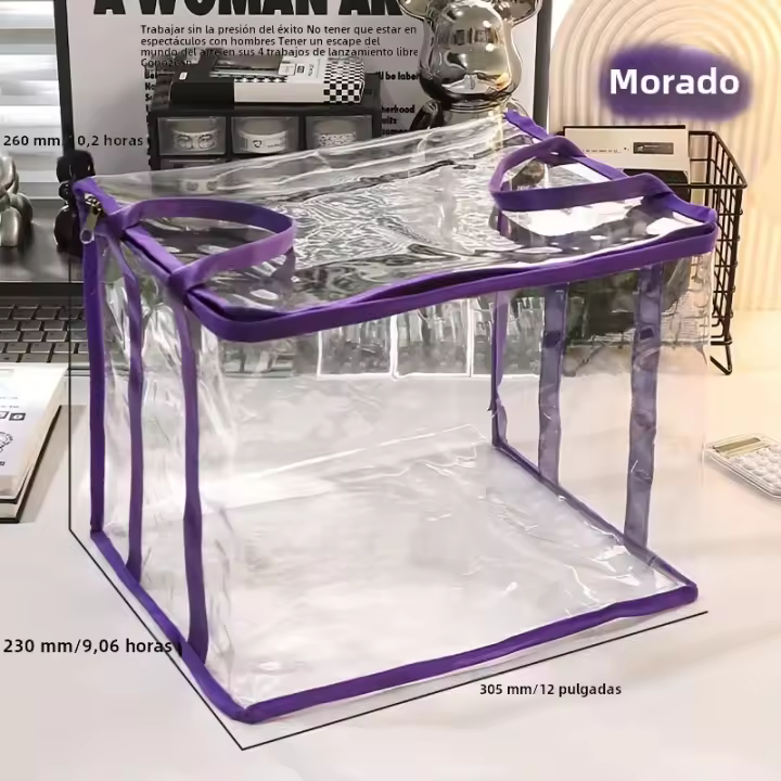 Bolsa De Almacenamiento Plegable Y Impermeable De Gran Capacidad En PVC Para Libros Y Archivos De La Oficina Con Cierre De Cremallera Antipolvo - 1