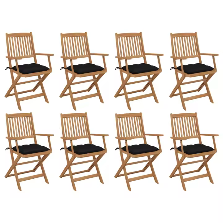 vidaXL Sillas de jardín plegables 8 uds y cojines madera maciza acacia - 1