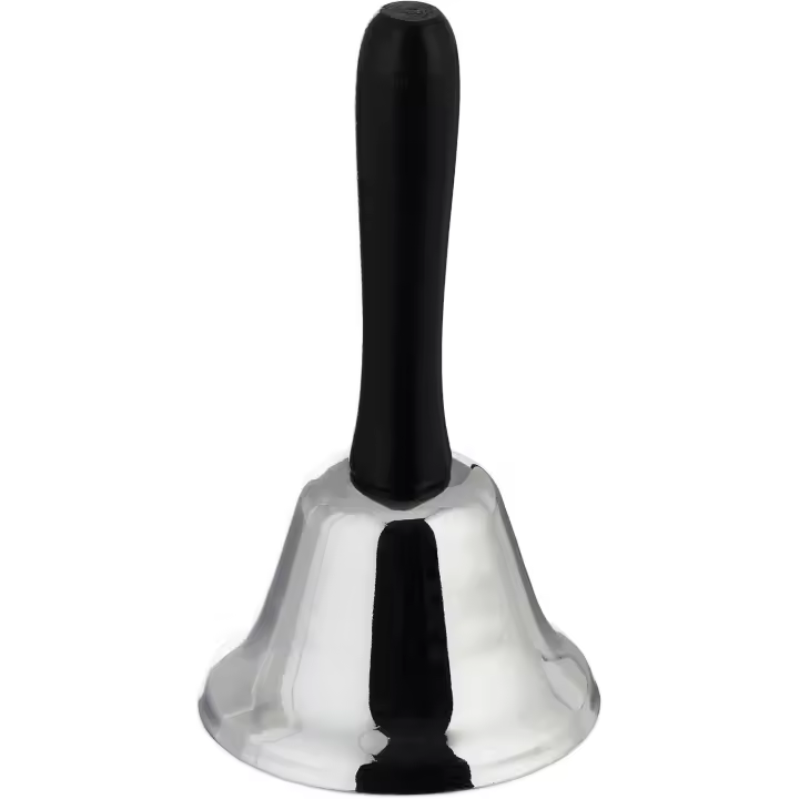 Loud Table & Hand Bell, campana de llamada de escritorio de oficina con mango de madera, decoración navideña o campana de recepción, 12 cm, Plata - 1