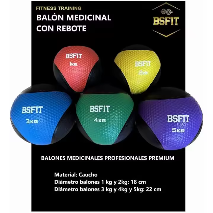 BSFIT Balón Medicinal de Goma Pro 1 Kg Negro y Rojo - 1