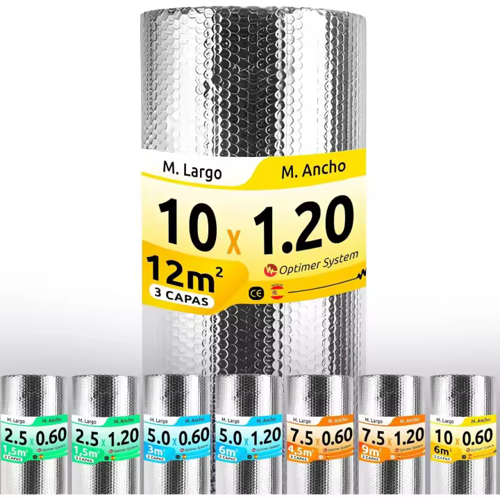 AISLANTE TERMICO REFLEXIVO MULTIUSOS | Reduce el Frio y el Calor | Rollo Aislante Termico para Ventana, Radiador, Pared, Suelo, Techo, Coche, Garaje,Camper (10x1.20m | 12m² sin cintas) - 1