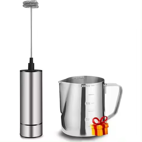 Neige-Espumador de leche, Espumador de leche eléctrico a pilas con jarra de leche de acero inoxidable, Espumador de leche eléctrico manual con potente motor eléctrico - 1