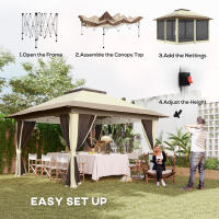Outsunny Carpa Plegable Gazebo 3,6x3,6 m Cenador Plegable con 4 Paredes Laterales de Malla Anti-UV Altura Ajustable Bolsa de Arena y Bolsa de Transporte para Camping Fiestas - details 3