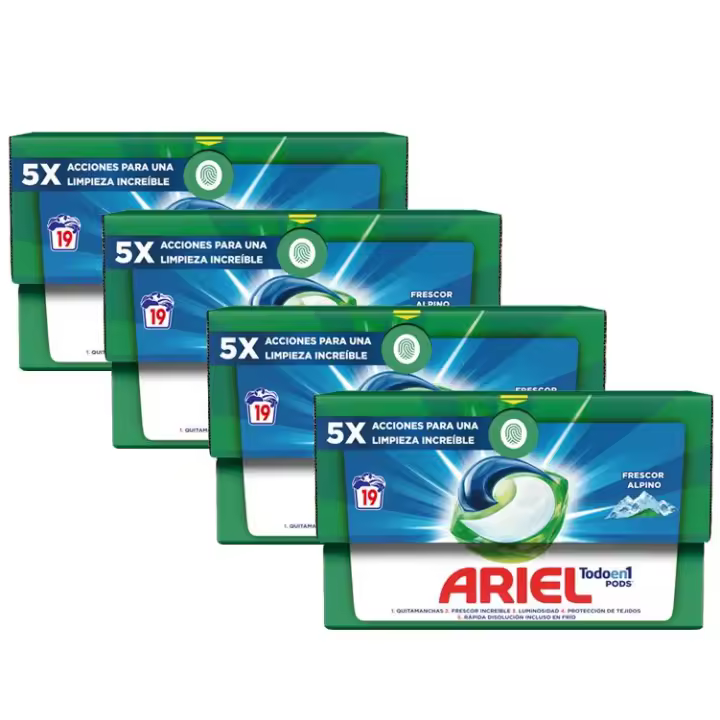 Ariel | Alpinos Todo En 1 PODS, Detergente Líquido Para Lavadora , Limpieza Y Frescor Alpinos Lavados, 5 Acciones Para Una Limpieza Brillante En Frío. 76 cápsulas - 1