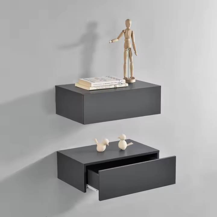 Set de 2 Mesitas de noche de pared Oslo con cajón - Gris oscuro - 46x30x15cm [en.casa] - 1
