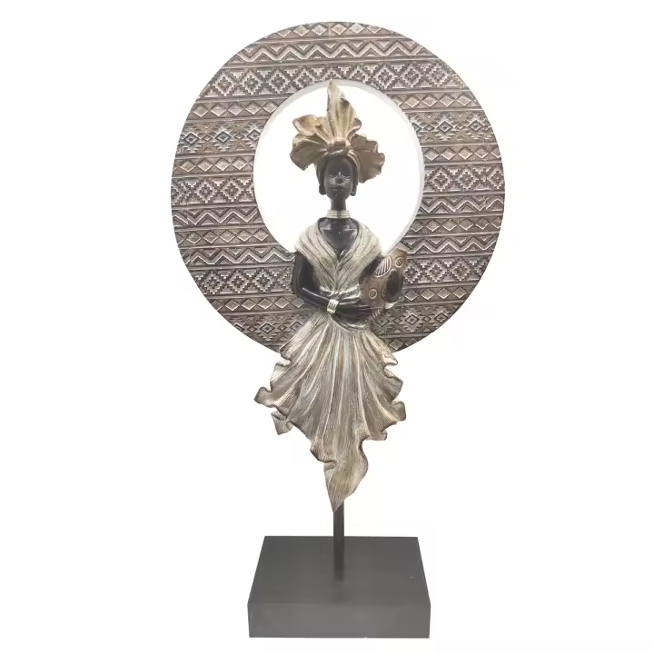 CAPRILO REGALOS & DECORACIÓN Figura Decorativa de Resina con Base "Africana con Jarrón " Adornos y Esculturas. Regalos Originales. Decoración Hogar. 21 x 8 x 38 cm - 1