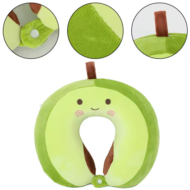 Almohada de Viaje,Almohada portátil para el Cuello para niños,Almohada de Espuma viscoelástica en Forma de U,Viajes,Oficina,Lindo patrón de Animales (Verde) - 1