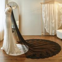 Velo De Novia De Catedral En Luto Negro Con Aplicaciones De Encaje 3x3M Complementos De Boda Para Novia Material De Poliéster - details 1