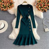 Vestido Bodycon Mermaid Elegante De Moda Coreana YuooMuoo Negro Con Volantes Para Fiesta Y Oficina Vestido De Cintura Imperio De Pierna Larga Estilo Lady - details 4