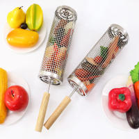 Juego de Cestas para Parrilla Anidadas, Mango de Madera Extraíble, Acero Inoxidable 304, Accesorios Barbacoa para Verduras y Camarones, Parrilla Barbacoa para Camping, Regalo Hombre Padre（45.5×10＋42.5×9cm） - details 2