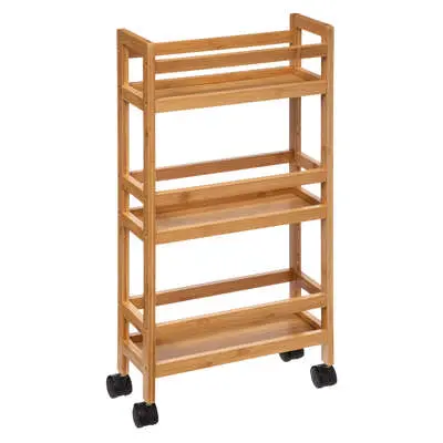 Factory Cuadros - Estantería Móvil Bambú 3 Niveles - Organizador de Espacio - Práctica con Ruedas - Dimensiones 36x15x74.5cm - 1