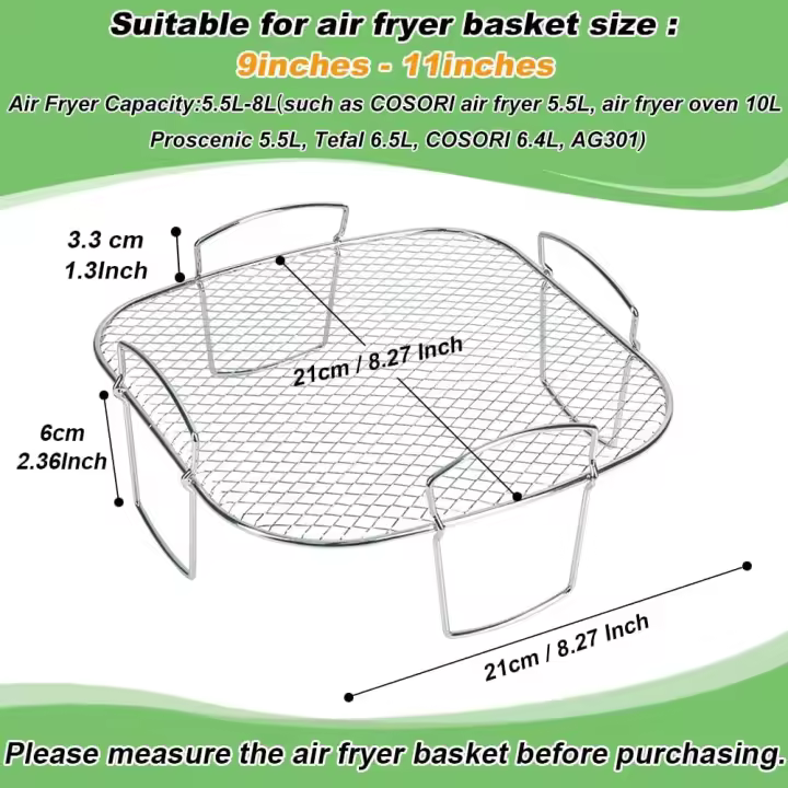 Rejillas para freidoras de Aire, cesta cuadrada de Maple inoxidable 304 para freidoras de Aire, rejilla/rejilla para freidoras de Aire, accesorios para freidoras de aire para Instant Vortex, Cosori, Tower - 1