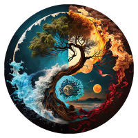 Puzzle De Madera Irregular Con Tema De Noche Estrellada Y Árboles Formas De Animales Vibrantes Desafío Cerebral Para Adultos Artístico - details 0