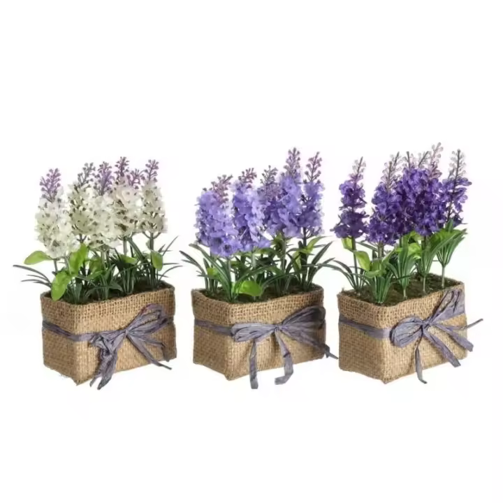 Dcasa Set de 3 plantas artificiales de Lavanda de tela lila de 11x7x19 cm - 1