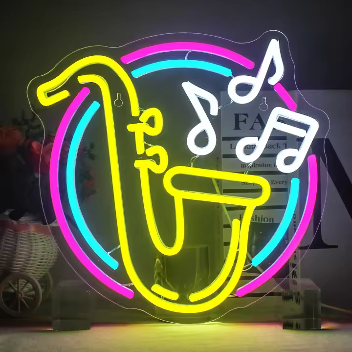 Saxofón Neón Signo Musical Luminoso USB Iluminación De Colores Dimmer Para Dormitorios Escenas De Música Estudios De Grabación Bar - 1