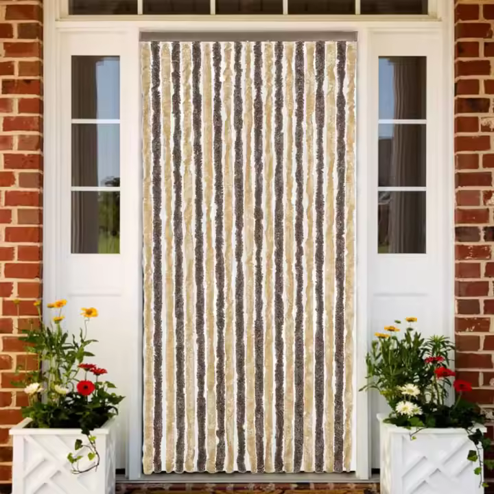 vidaXL Cortina antimoscas chenilla marrón oscuro y beige 100x230 cm - 1