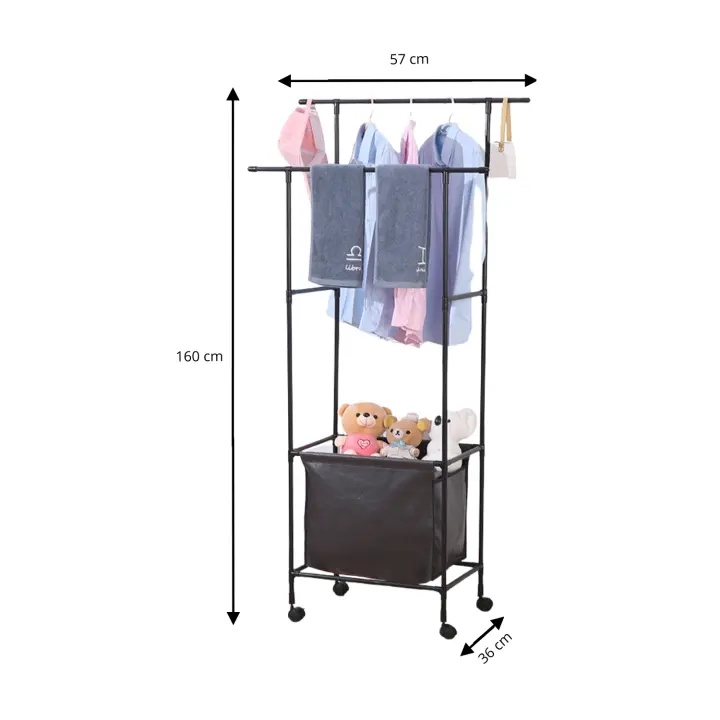 LUTODY - Perchero zapatero de Ropa Pie de Burro con Rueda Giratoria y Estante para Zapatos - Soporte Resistente Multifuncional para Salón, Dormitorio, Sala de Estar, Recibidor, Entrada - Accesorios y Prendas - 1