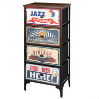 Max Home - Cómoda vintage dormitorio multiusos con gráficos retro, cajones de tela, estructura acero, tablero madera, muebles de salón, recibidores de entrada, cajonera, mueble recibidor, almacenaje, almacenamiento - details 3