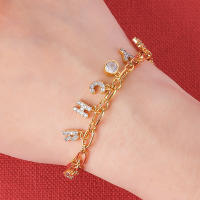Encanto Pulsera navideña para mujer, regalo de fiesta, moda, temperamento, cobre, circonita, 14 quilates, colgante de letra - details 3
