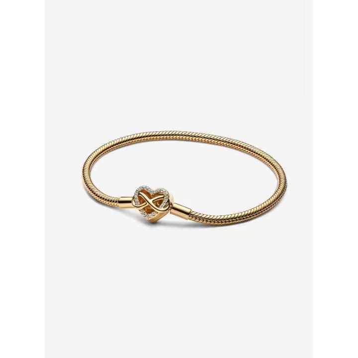 Pandora - Pulsera de Cadena de serpiente con Cierres de corazón Infinity brilliant Moments - Baño de Oro de 14 K - 1