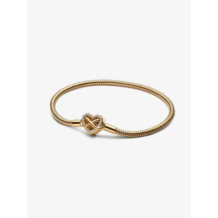 Pandora - Pulsera de Cadena de serpiente con Cierres de corazón Infinity brilliant Moments - Baño de Oro de 14 K - 1