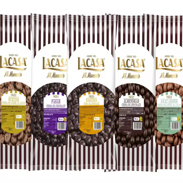 Lacasa pack 5kg deliciosas bolas de frutos secos con chocolate: Pasas de Corinto Negro,Almendra Negro,Anacardo leche, naranja Negro,Nuez Leche - 1