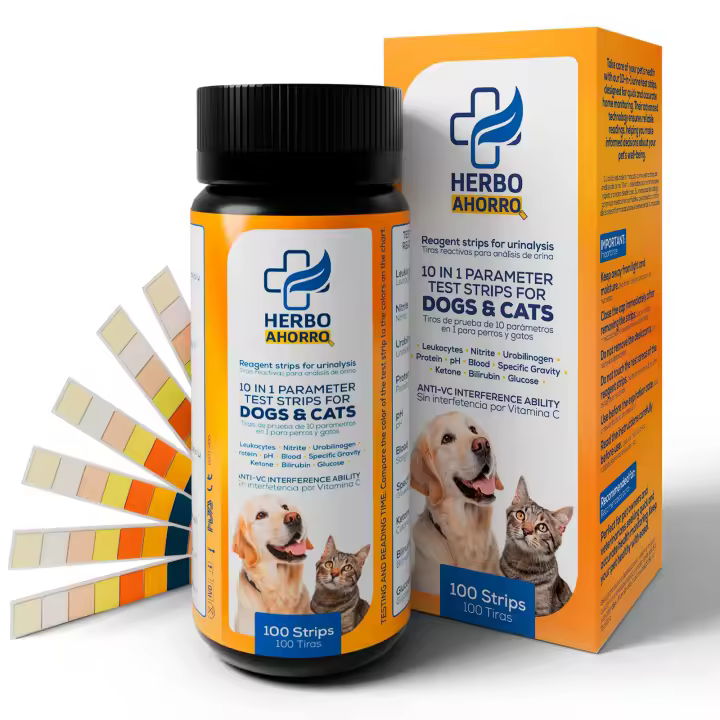 Tiras Reactivas de Orina 10 en 1 para Perros y Gatos - Glucosa, pH, Proteína, Sangre, Leucocitos, Nitrito, Cetonas, Bilirrubina, Urobilinógeno y Gravedad Específica - Salud para Mascotas -100 Uds. - 1
