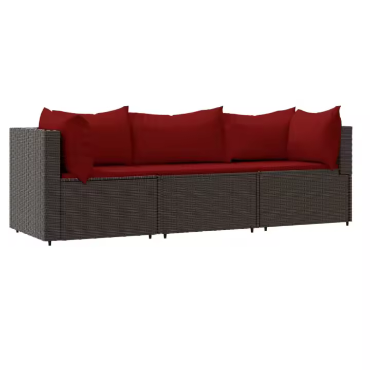 vidaXL Set muebles de jardín 3 piezas y cojines ratán sintético marrón - 1