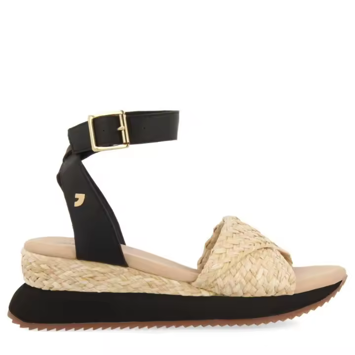 Cómoda  Sandalia mujer MEHAMA de GIOSEPPO, moda a precio irresistible. Ajuste tira tobillera  y pala de rafia. Planta acolchada. Cómoda cuña forrada de yute y eva negro Altura Tacón bajo (3-5 cm) Referencia 71059-MEHAMA-NG - 1