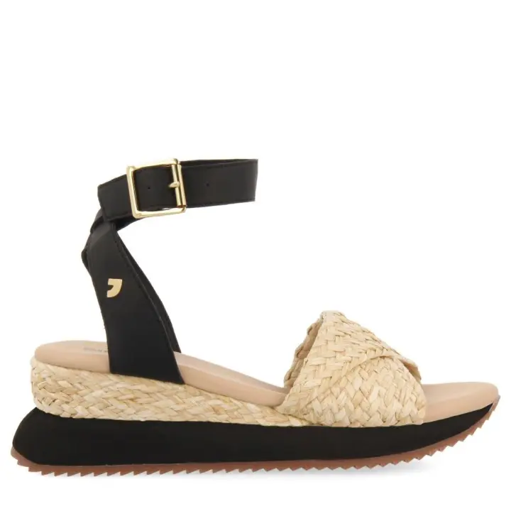 Cómoda  Sandalia mujer MEHAMA de GIOSEPPO, moda a precio irresistible. Ajuste tira tobillera  y pala de rafia. Planta acolchada. Cómoda cuña forrada de yute y eva negro Altura Tacón bajo (3-5 cm) Referencia 71059-MEHAMA-NG - 1