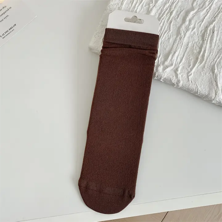 Calcetines De Mujer Estilo Preppy Sólidos Y Transpirables Calcetines De Algodón Y Poliéster Cómodos Y Suaves Para Todas Las Estaciones - 1