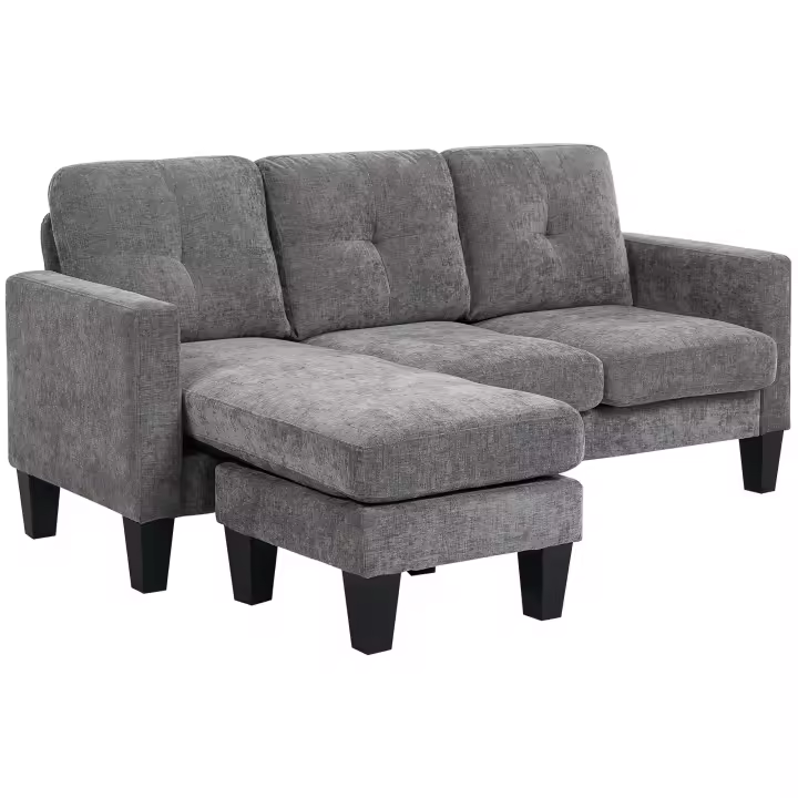 HOMCOM Sofá Chaise Longue Reversible, Sofá de 3 Plazas en Forma de L, Tapizado en Chenilla, Asiento y Respaldo Acolchados, Estructura de Acero, 186x130x84 cm, Gris Oscuro - 1